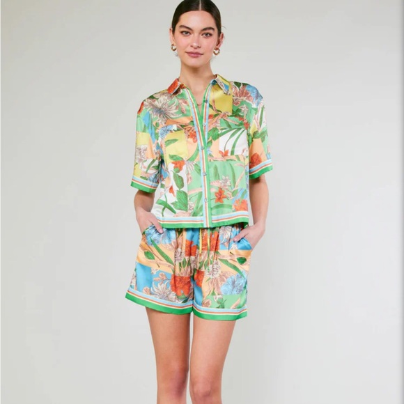 NWT Current Air Border Print Floral Block Shirt - Picture 2 of 8